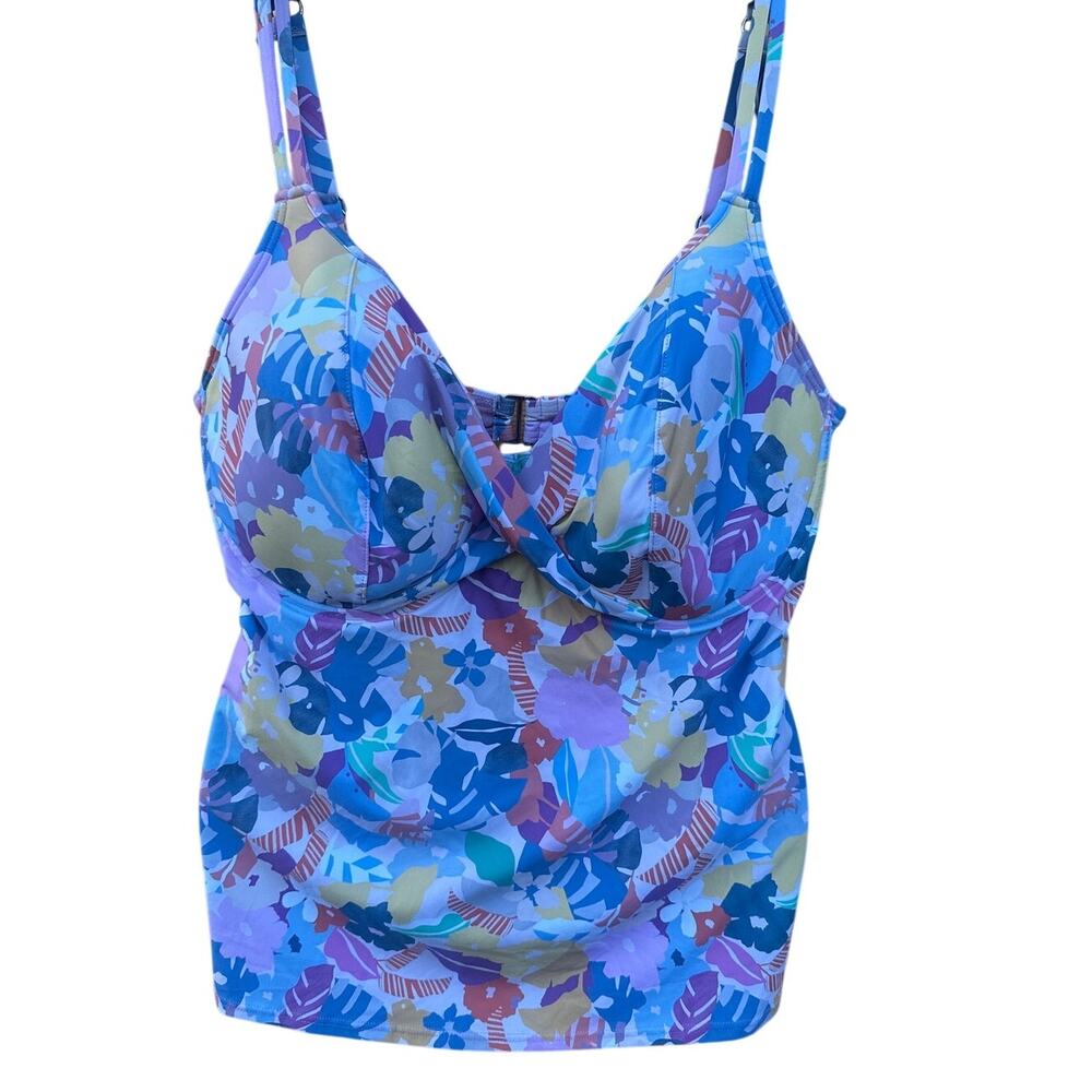 Women’s 38H Floral Underwire Swimsuit Top Full Bust Support Tropical Pastel